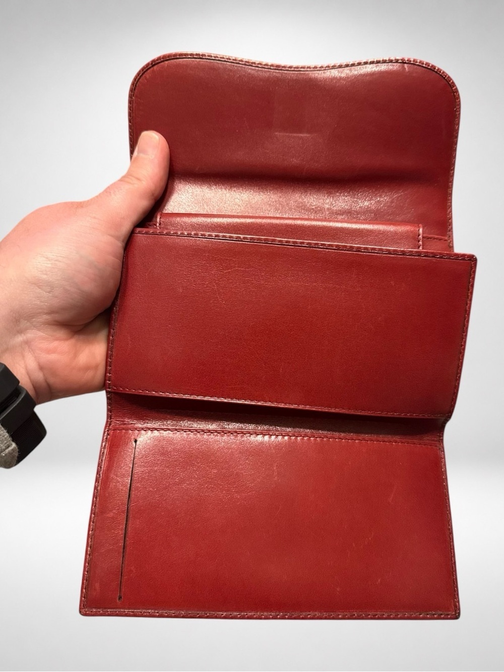 Gucci Vintage Authentic Red Leather Wallet Chain Crossbody Clutch Horsebit COA - Picture 13 of 16